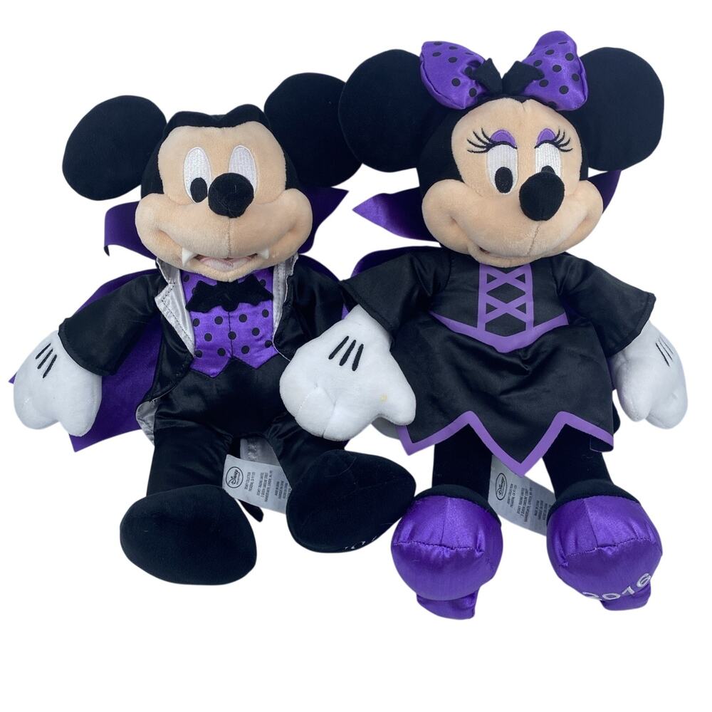 Disney Mickey & Minnie Mouse Halloween Vampire Plush Dolls Stuffed Toy Set